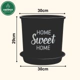  Chậu nhựa trồng cây VIETPOT, màu đen, hoa văn Sweet Home, trồng hoa kiểng lá, để nhà, sân vườn. 