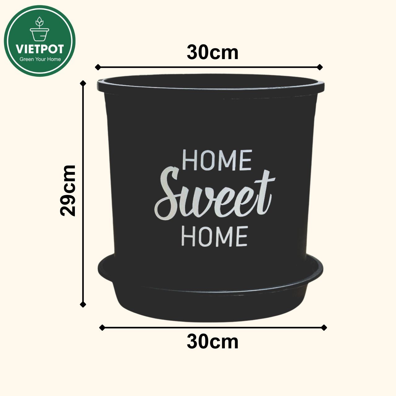  Chậu nhựa trồng cây VIETPOT, màu đen, hoa văn Sweet Home, trồng hoa kiểng lá, để nhà, sân vườn. 