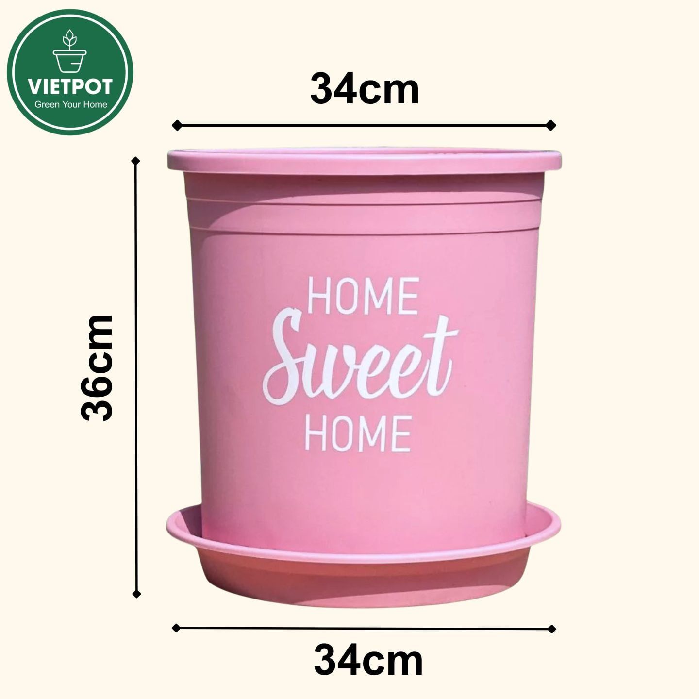  Chậu nhựa trồng cây VIETPOT, size lớn 34x36cm, 6.6gal, Sweet home, trồng hoa kiểng để sân vườn nhà. 