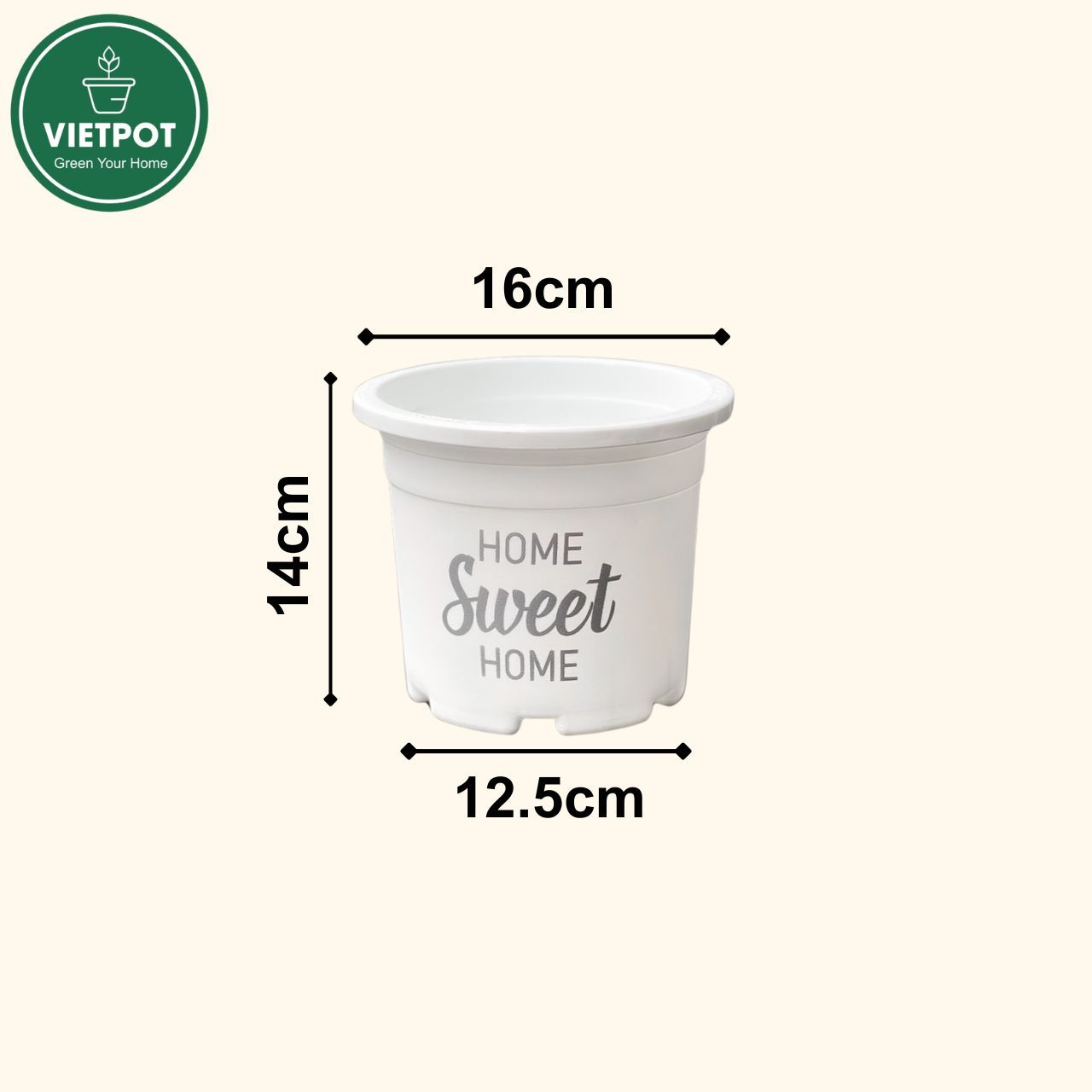  Chậu nhựa trồng cây VIETPOT, size 16x14cm, Sweet Home, hoa hồng, kiểng lá, để bàn, sân vườn. 