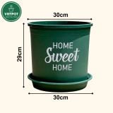  Chậu nhựa trồng cây VIETPOT, màu xanh, hoa văn Sweet Home, trồng hoa kiểng lá, để nhà, sân vườn. 