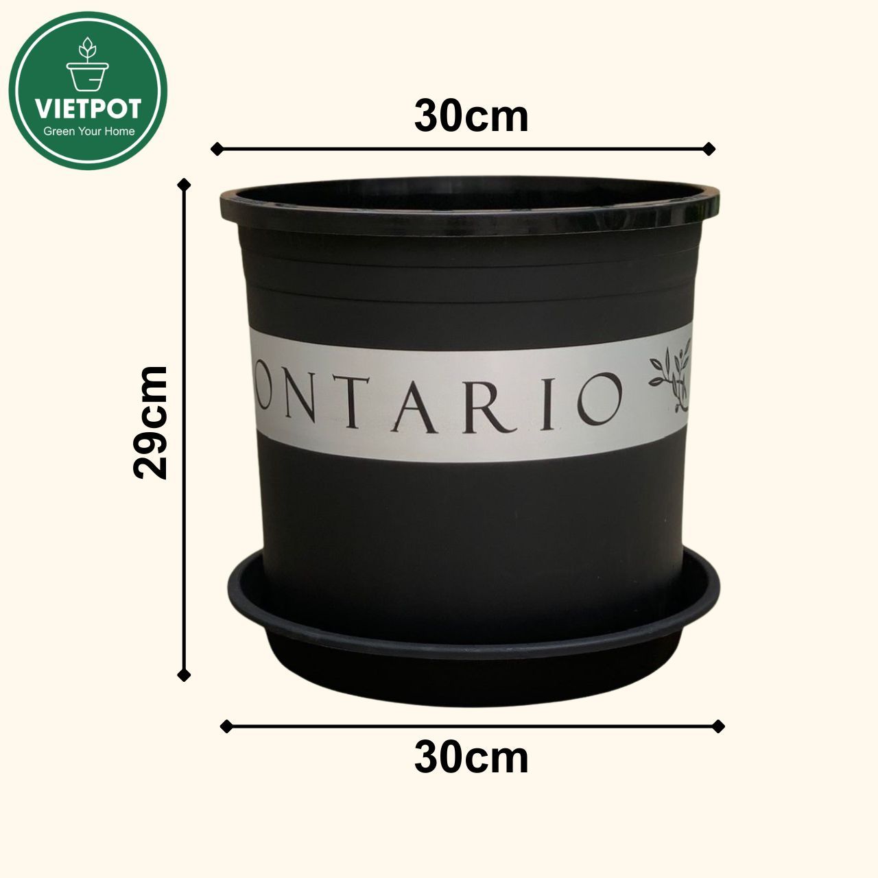  Chậu nhựa trồng cây VIETPOT, màu đen MONTARIO, trồng hoa kiểng, hoa hồng, để ban công, sân vườn. 