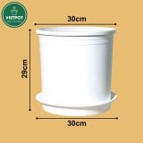  Chậu nhựa trồng cây VIETPOT, màu trắng trơn, trồng hoa kiểng, hoa hồng, để ban công, sân vườn. 
