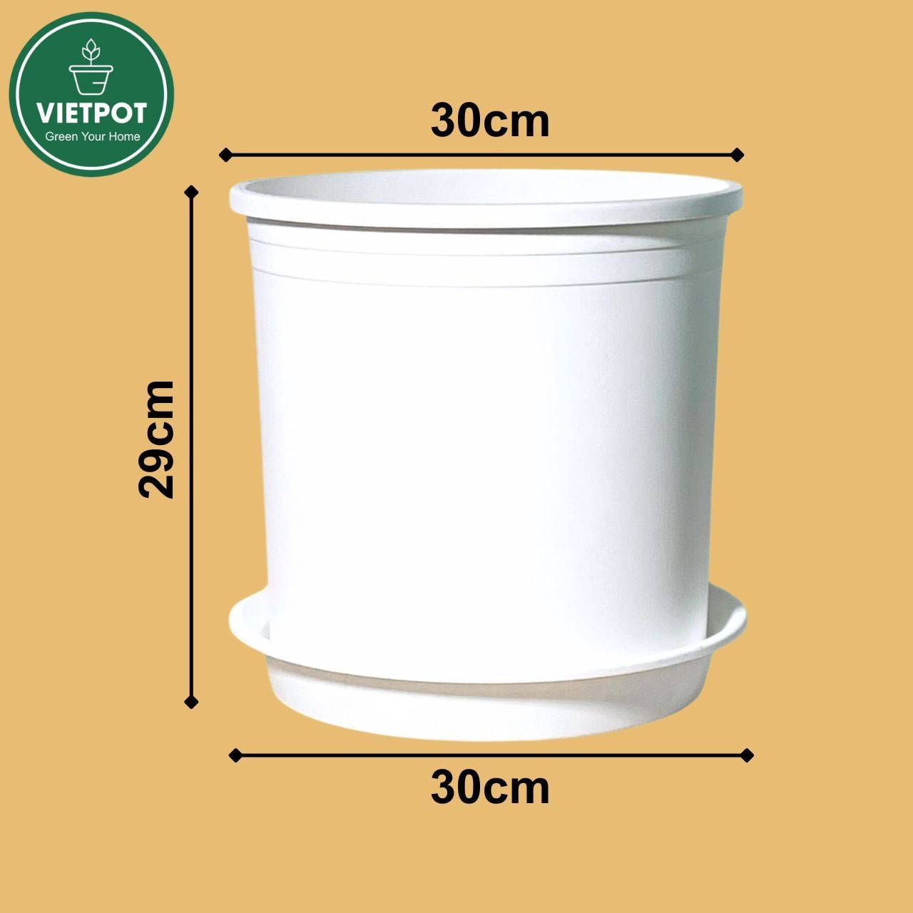  Chậu nhựa trồng cây VIETPOT, màu trắng trơn, trồng hoa kiểng, hoa hồng, để ban công, sân vườn. 