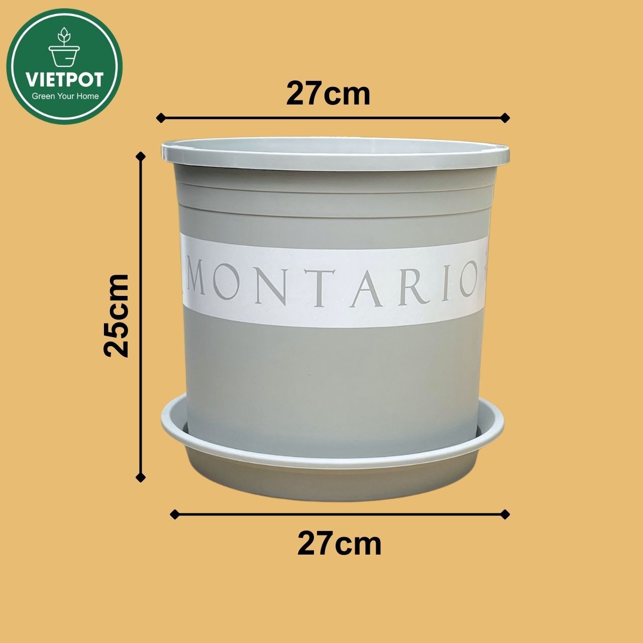  Chậu nhựa trồng cây VIETPOT, màu xám Montario, trồng hoa kiểng, trang trí ban công, sân vườn. 