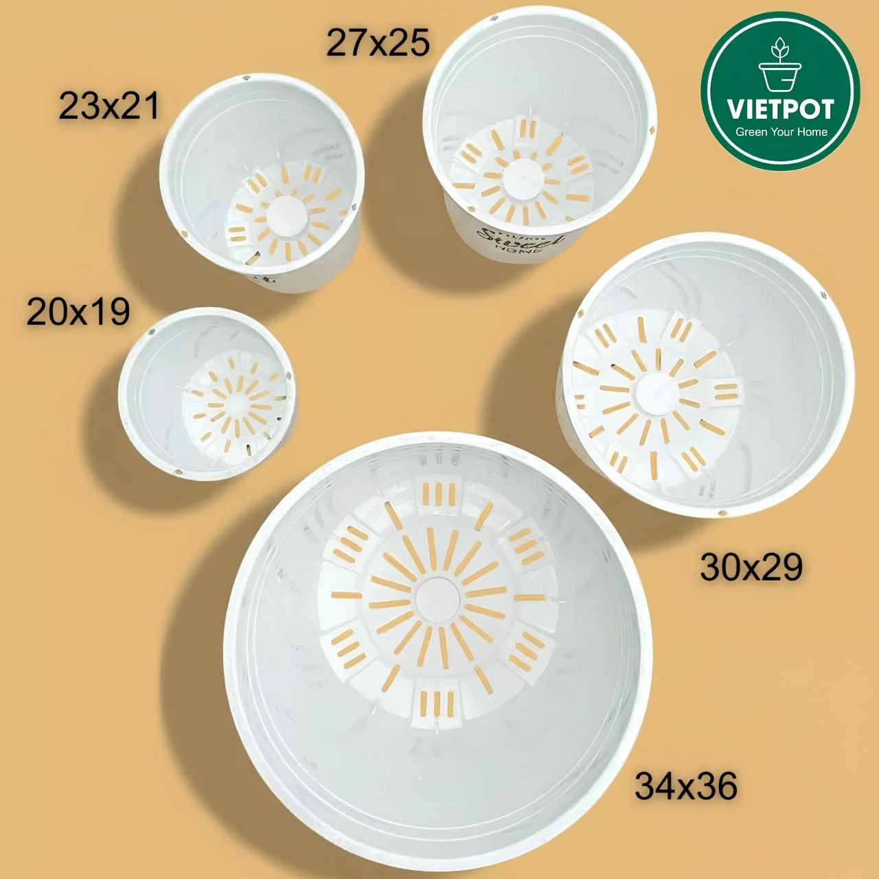 Chậu nhựa trồng cây VIETPOT, màu Trắng Tim, trồng kiểng lá, hoa hồng, trang trí ban công, sân vườn. 