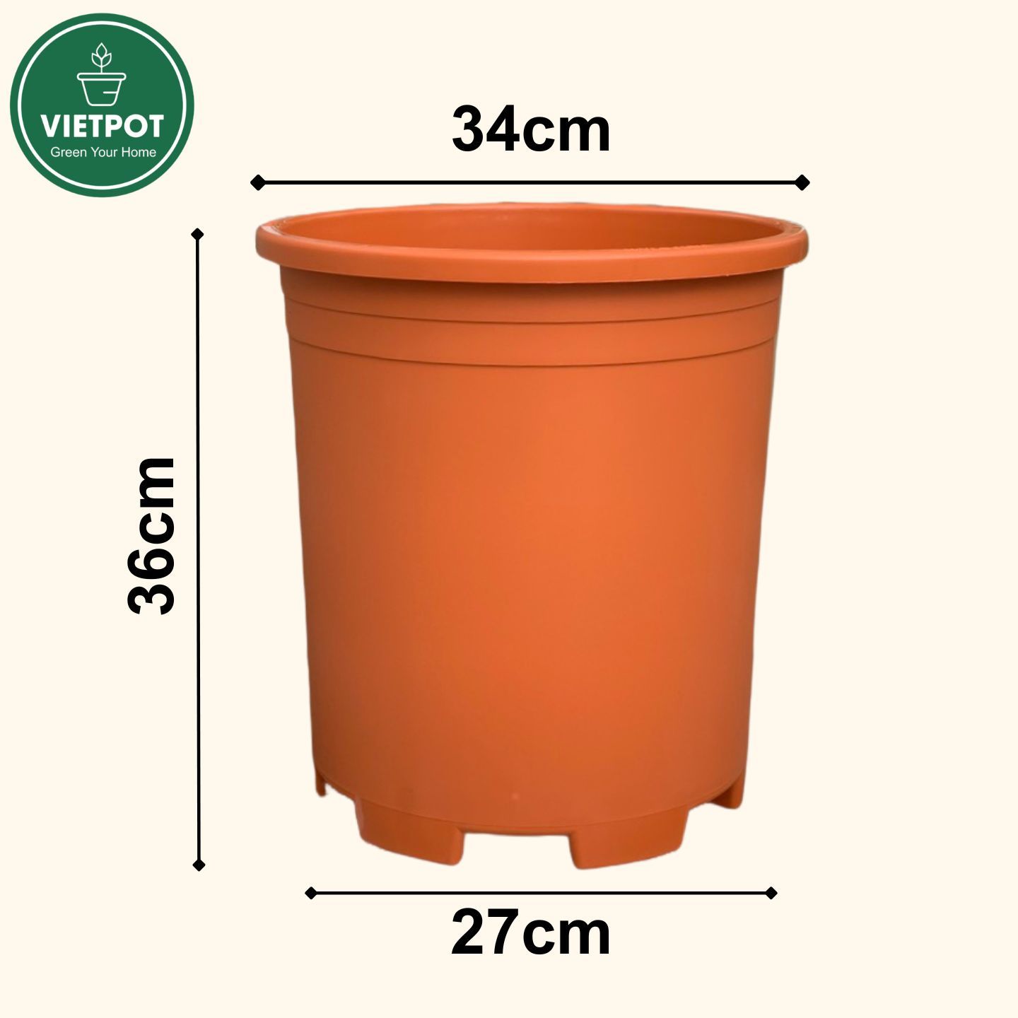  Chậu Nhựa Trồng Cây VIETPOT, size lớn 34x36cm, 6,6gallon, trơn, trang trí bàn, sân vườn, ban công. 