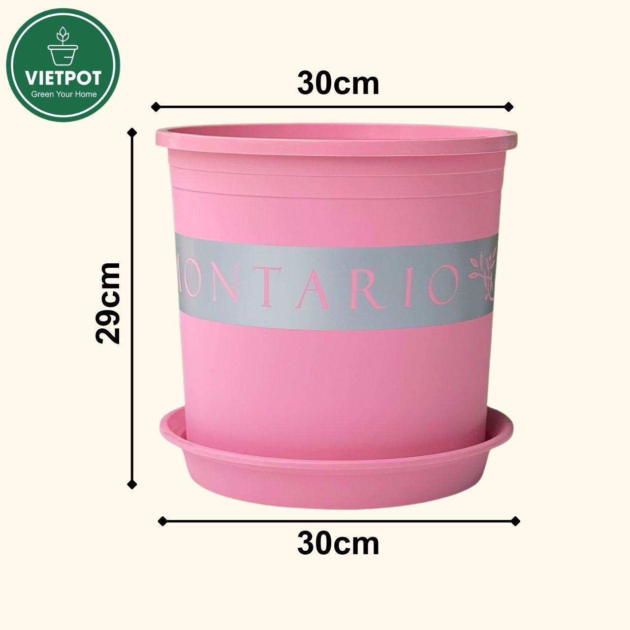  Chậu nhựa trồng cây VIETPOT, màu hồng MONTARIO, trồng hoa kiểng, hoa hồng, ban công, sân vườn 
