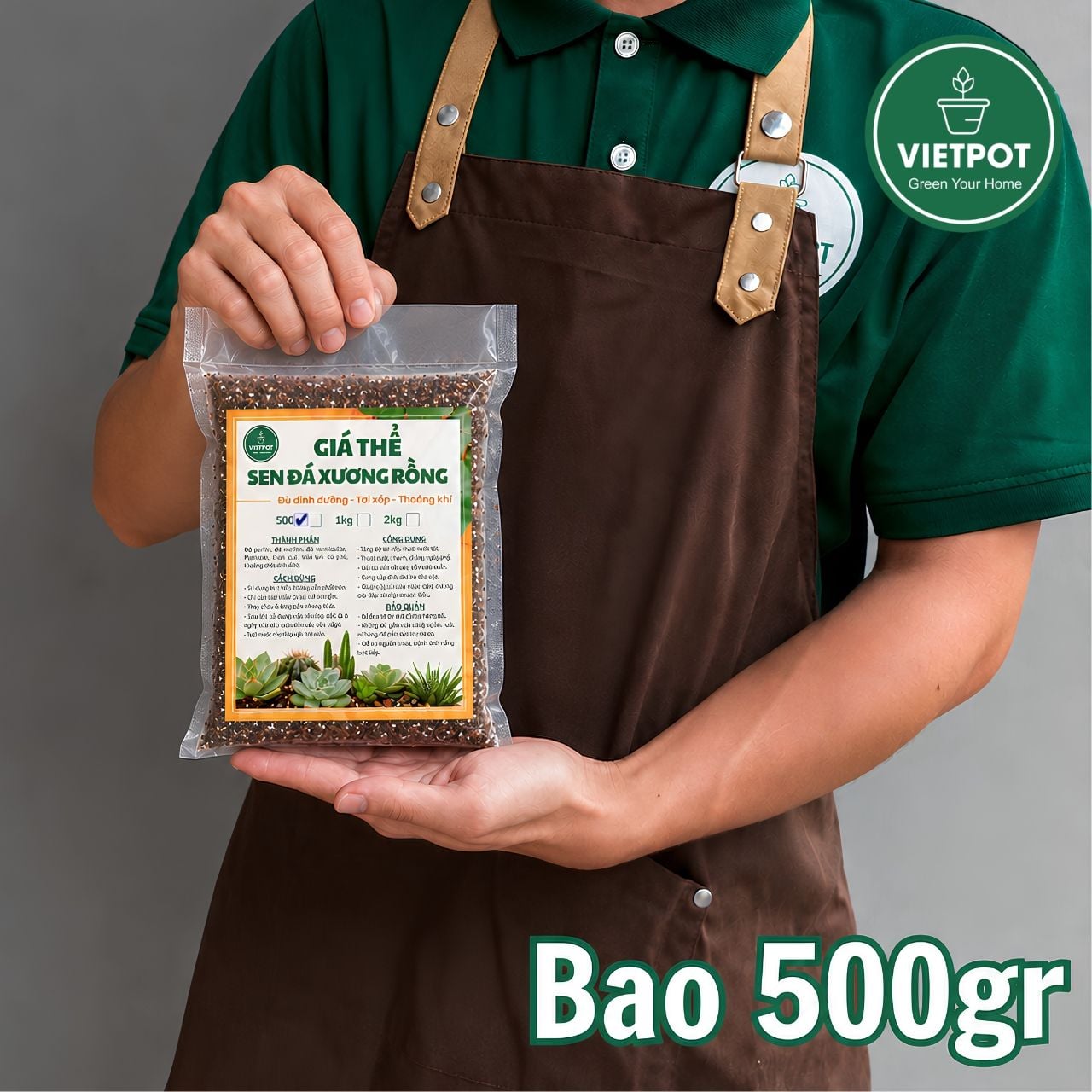  Giá thể sen đá xương rồng VIETPOT, Phối Trộn Sẵn, hỗ trợ thoát nước, giữ ẩm cực kì tốt, . 