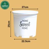  Chậu nhựa trồng cây VIETPOT, màu trắng, hoa văn Sweet Home, trồng hoa kiểng lá, để nhà, sân vườn. 