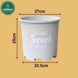  Chậu nhựa trồng cây VIETPOT, màu xám, hoa văn Sweet Home, trồng hoa kiểng lá, để nhà, sân vườn. 