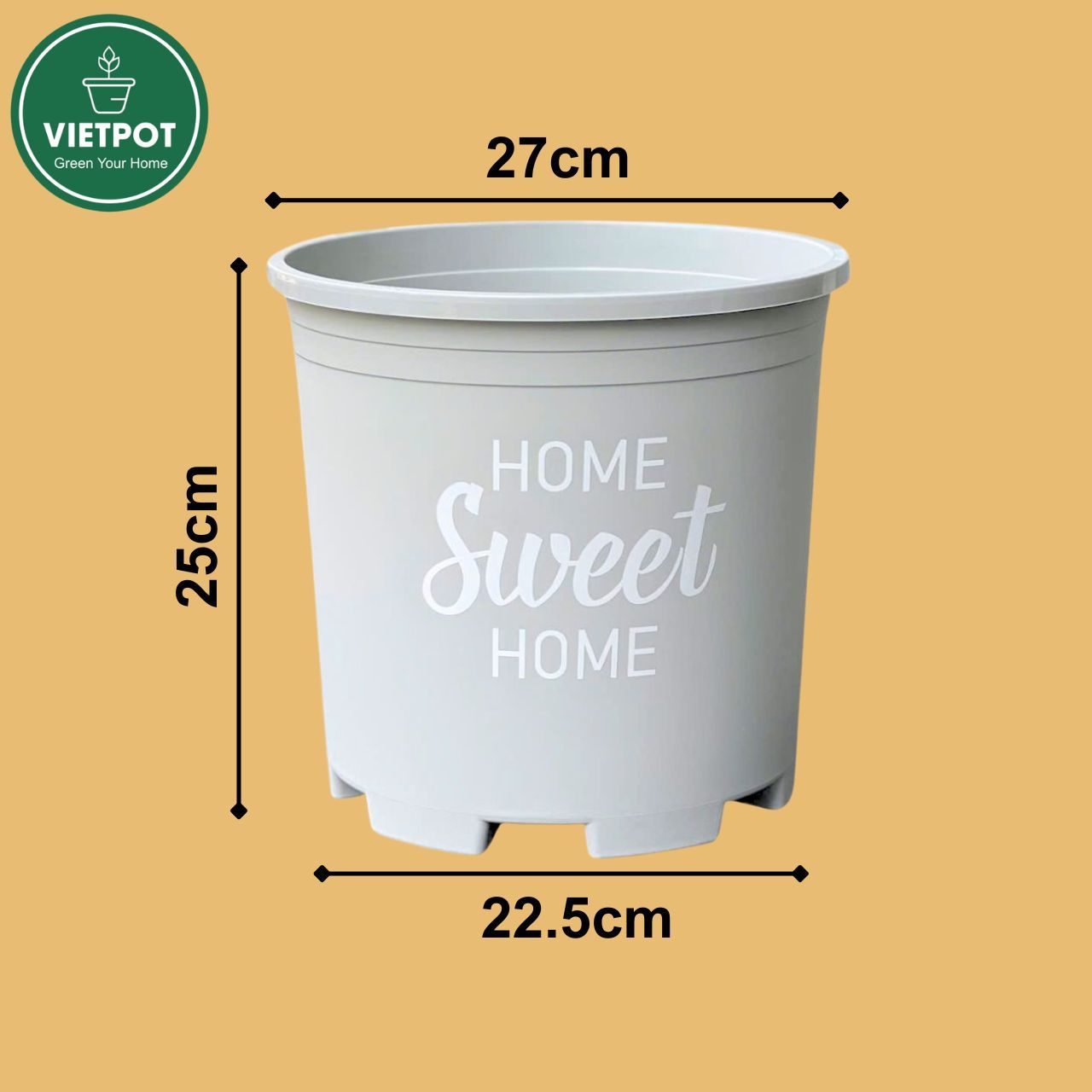  Chậu nhựa trồng cây VIETPOT, màu xám, hoa văn Sweet Home, trồng hoa kiểng lá, để nhà, sân vườn. 