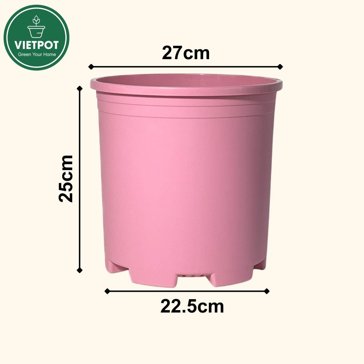  Chậu nhựa trồng cây VIETPOT, màu hồng trơn, trồng kiểng lá, hoa hồng, trang trí ban công, sân vườn. 