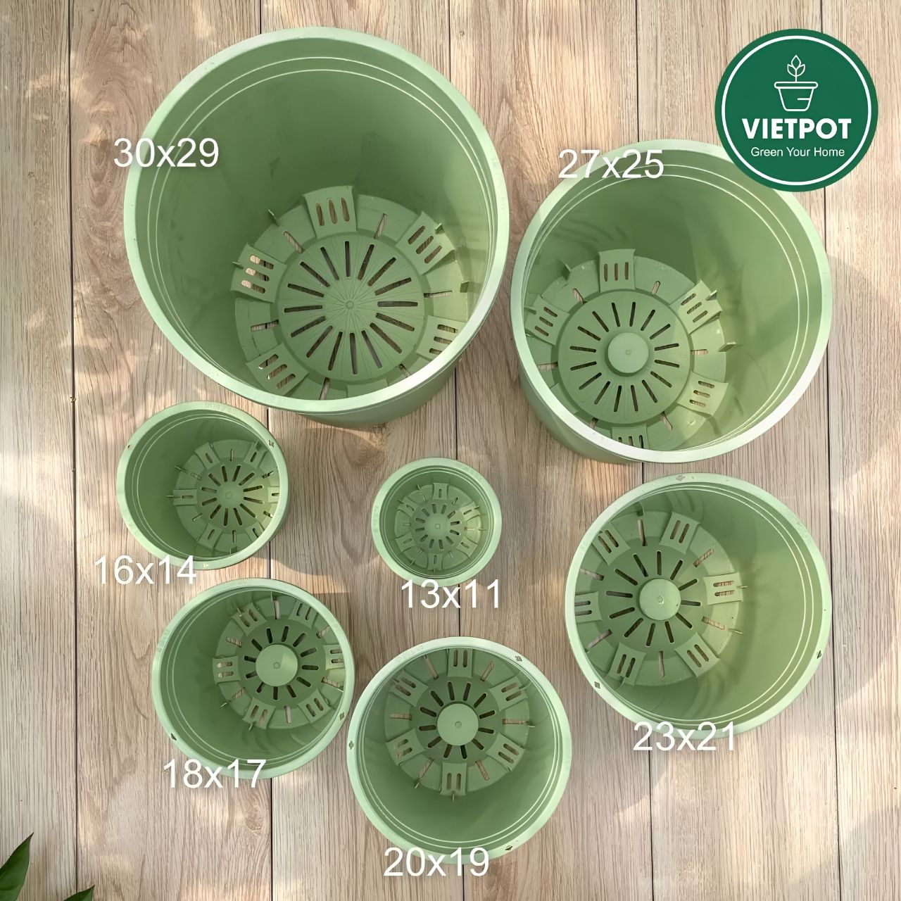 Chậu Nhựa Trồng Cây VIETPOT, xanh Mint MONTARIO, kiểng lá, hoa hồng, để bàn,ban công,sân vườn 