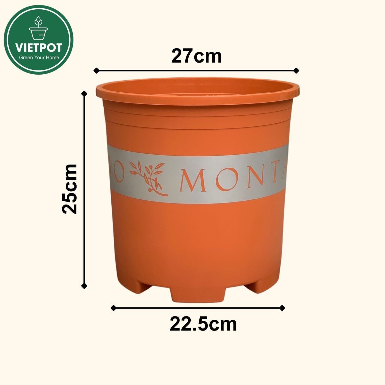  Chậu nhựa trồng cây VIETPOT, màu cam đất MONTARIO, trồng hoa kiểng, hoa hồng, ban công, vườn 
