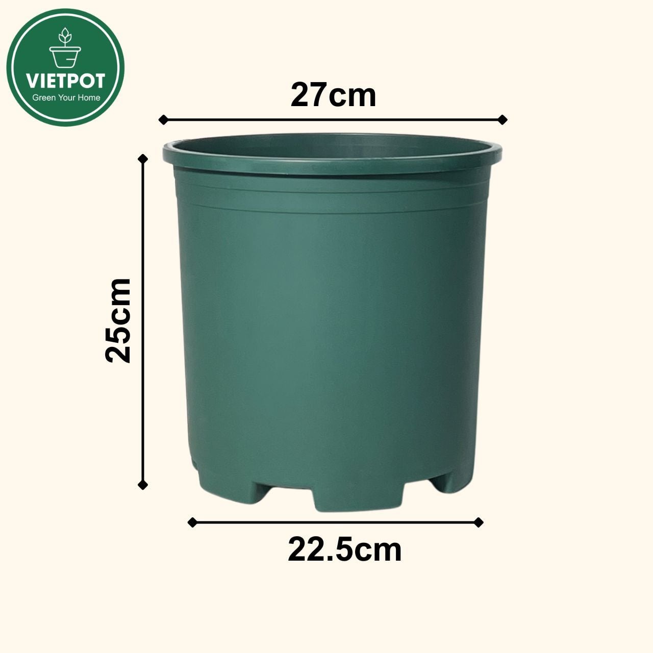  Chậu nhựa trồng cây VIETPOT, màu xanh trơn, trồng hoa kiểng, hoa hồng, để bàn, ban công, sân vườn 