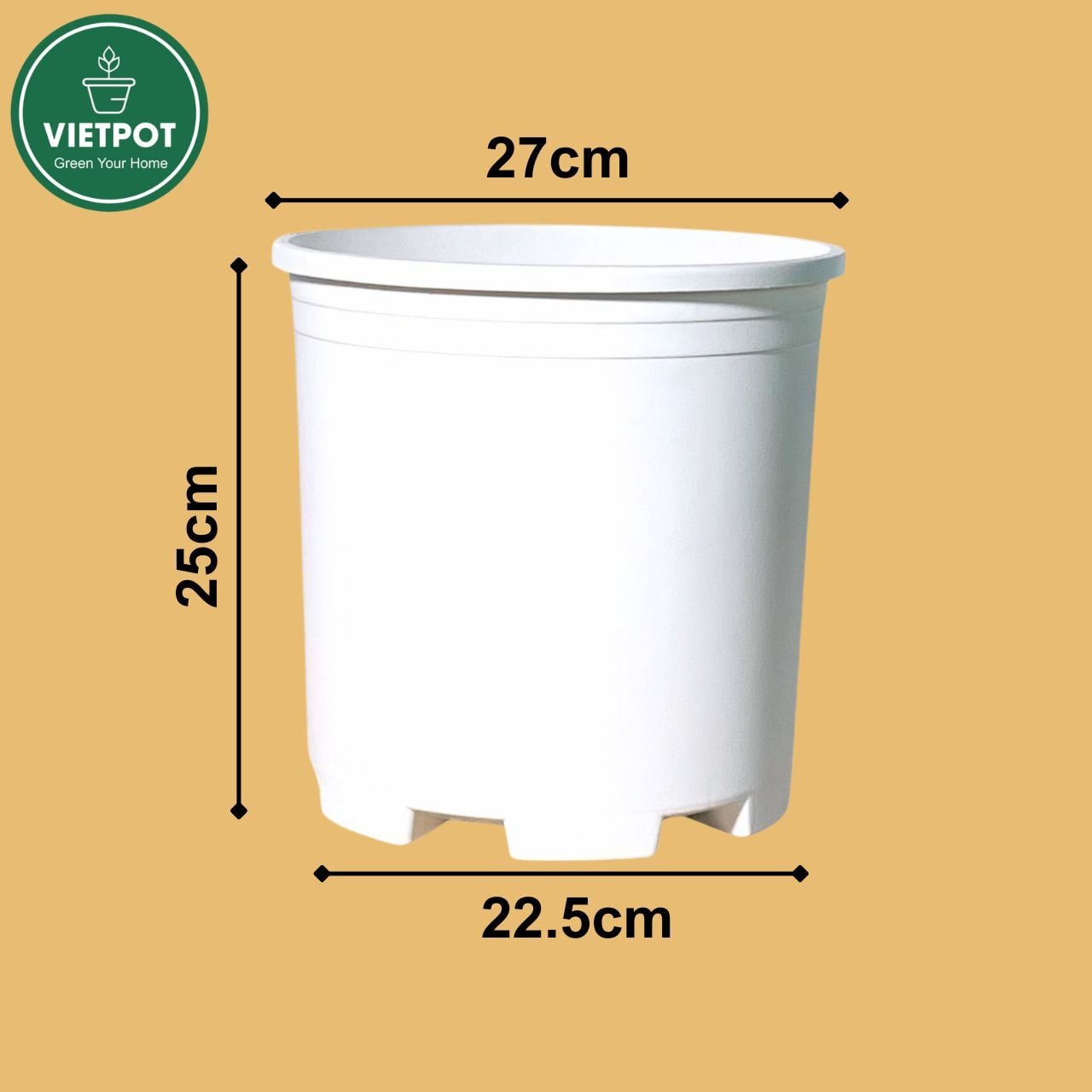  Chậu nhựa trồng cây VIETPOT, màu trắng trơn, trồng hoa kiểng, hoa hồng, để ban công, sân vườn. 