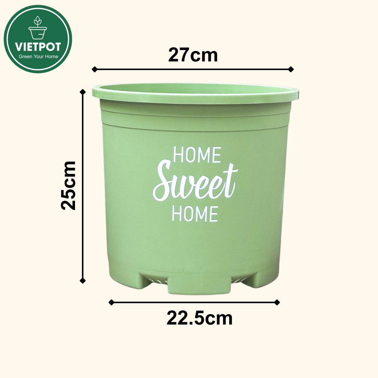  Chậu nhựa trồng cây VIETPOT, màu xanh Mint, hoa văn Sweet Home, trồng hoa kiểng lá, để nhà sân vườn. 