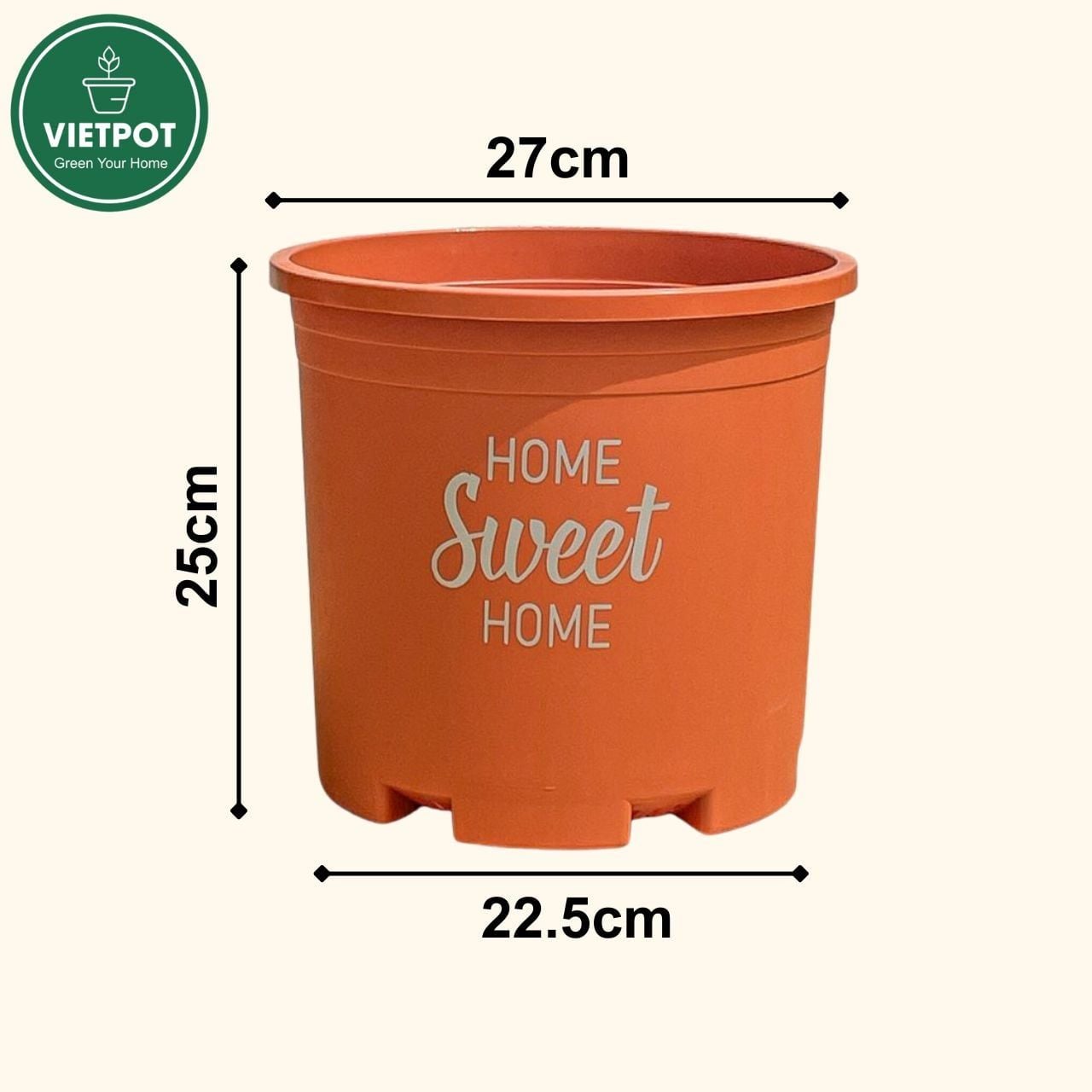  Chậu nhựa trồng cây VIETPOT, màu cam, hoa văn Sweet Home, trồng hoa kiểng lá, để nhà, sân vườn. 