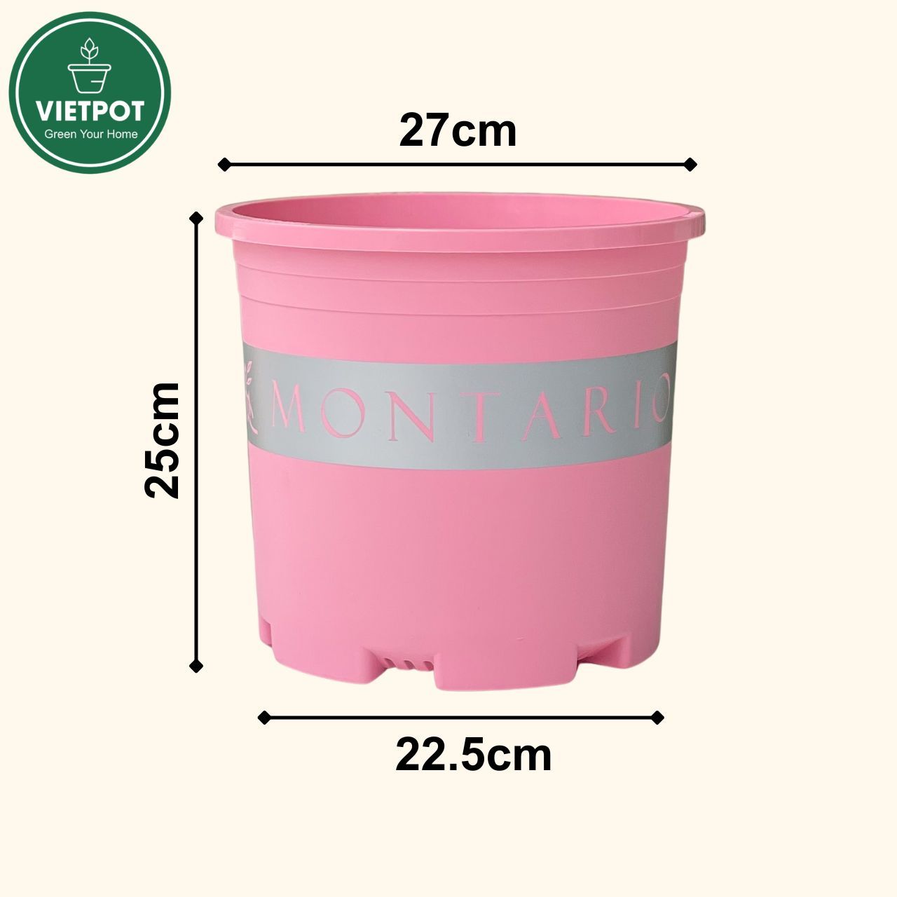  Chậu nhựa trồng cây VIETPOT, màu hồng MONTARIO, trồng hoa kiểng, hoa hồng, ban công, sân vườn 