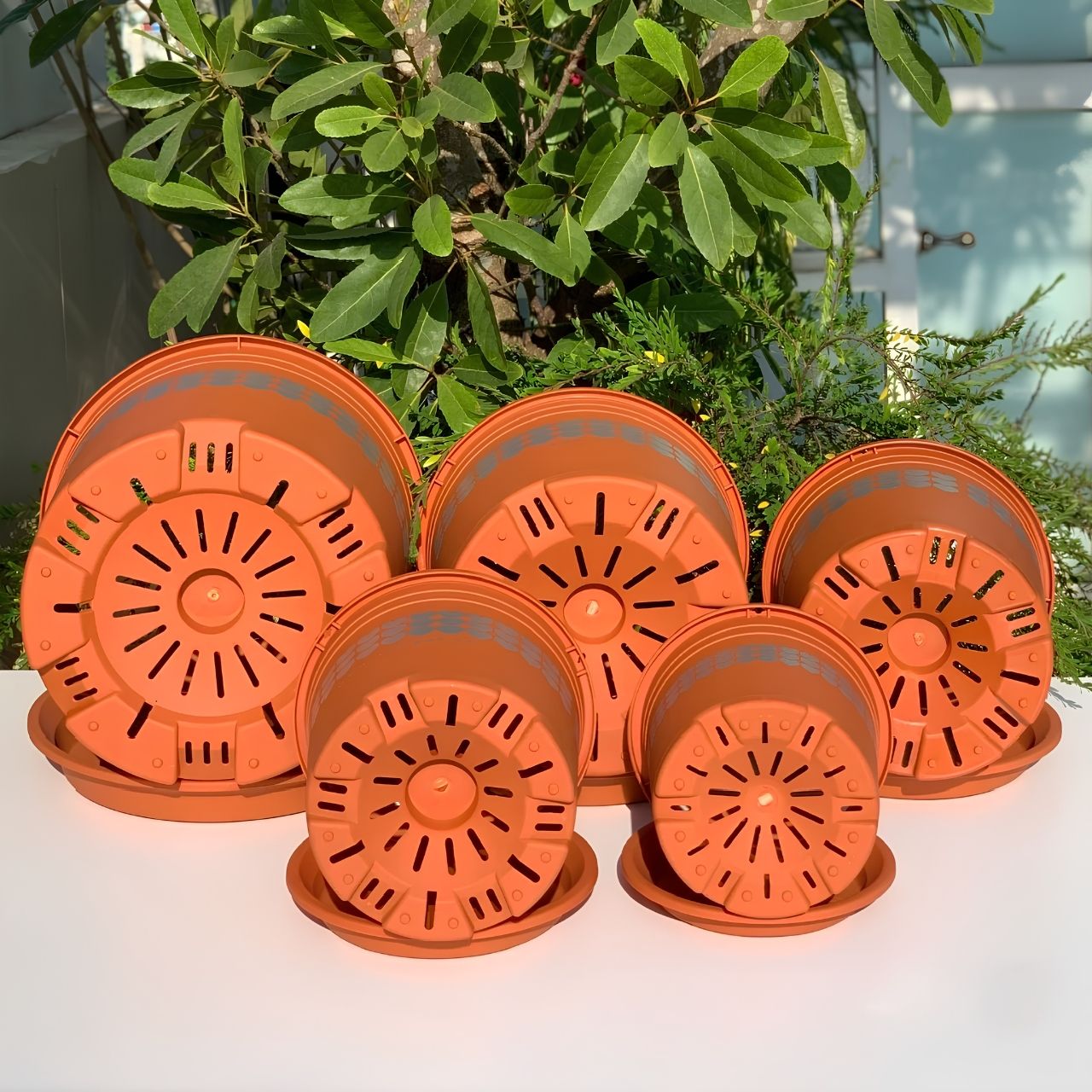  Chậu nhựa trồng cây VIETPOT, màu Cam Tim, trồng hoa kiểng, hoa hồng, để bàn, ban công, sân vườn. 