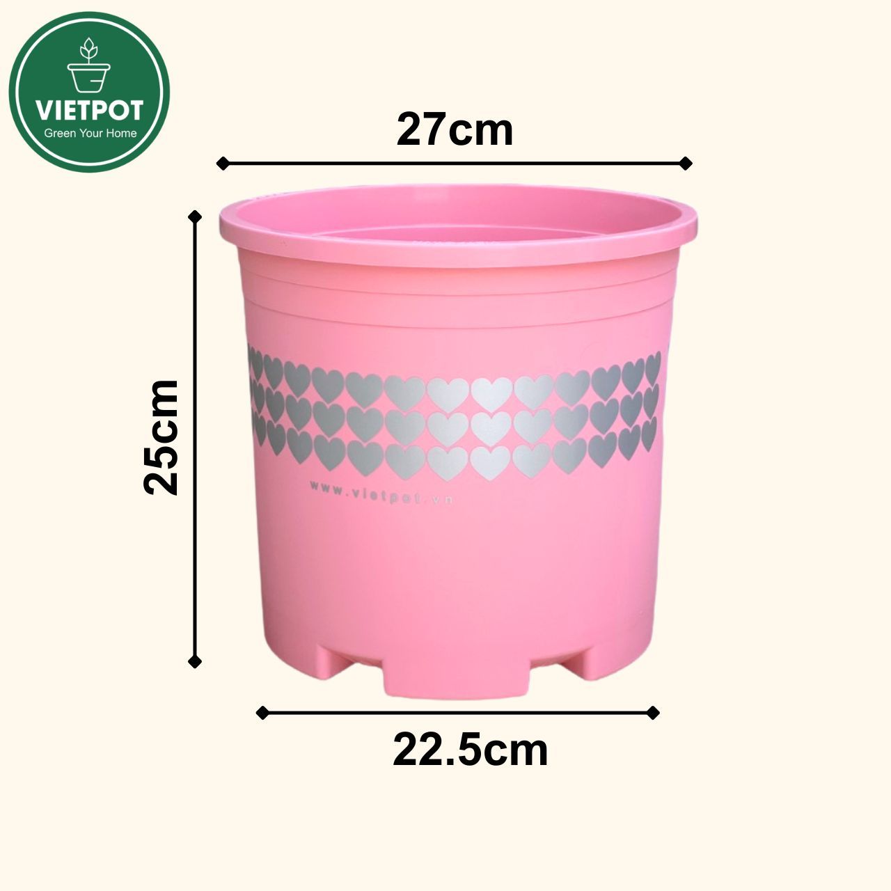  Chậu nhựa trồng cây VIETPOT, màu hồng tim, trồng kiểng lá, hoa hồng, trang trí ban công, sân vườn. 