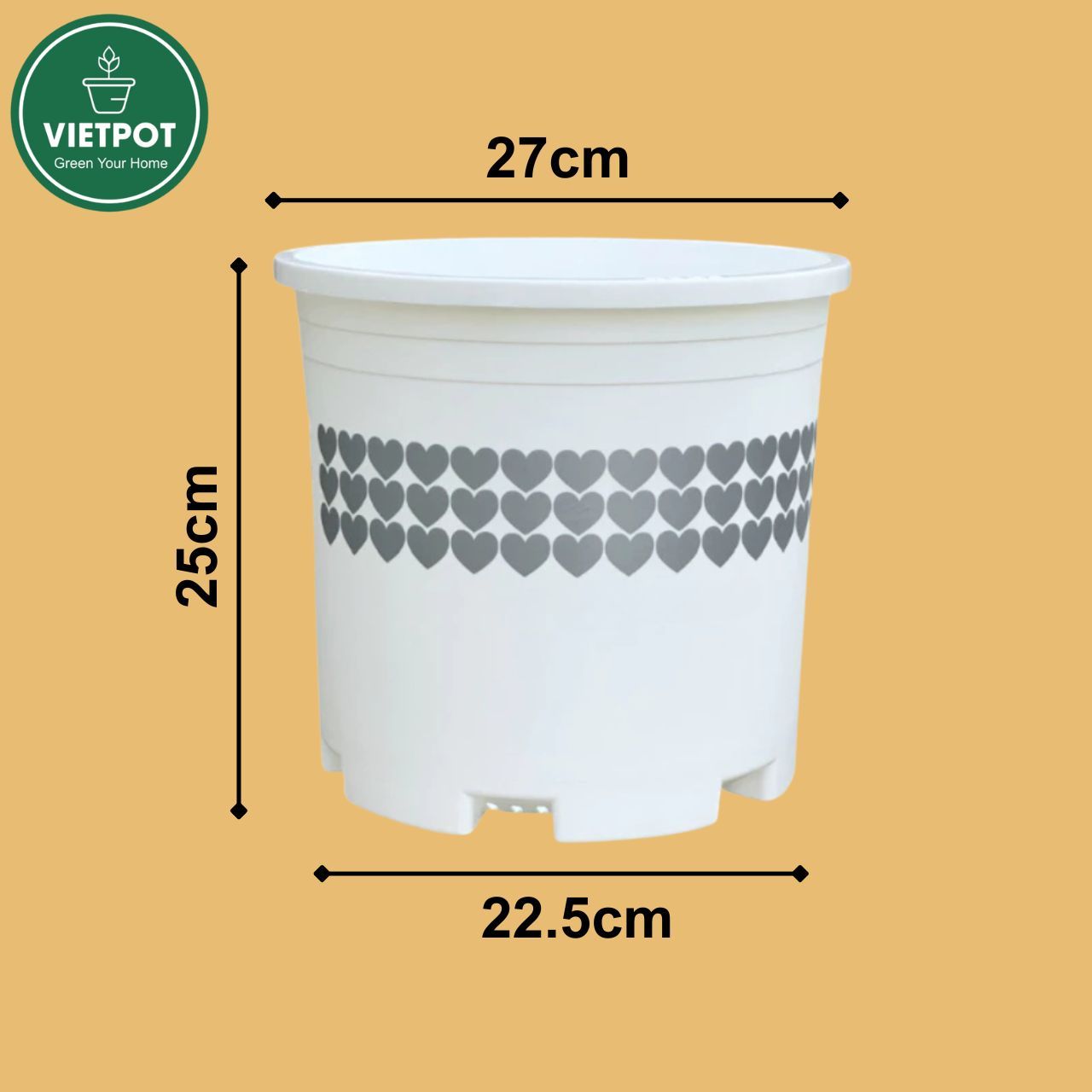 Chậu nhựa trồng cây VIETPOT, màu Trắng Tim, trồng kiểng lá, hoa hồng, trang trí ban công, sân vườn. 