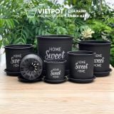  Chậu nhựa trồng cây VIETPOT, màu đen, hoa văn Sweet Home, trồng hoa kiểng lá, để nhà, sân vườn. 