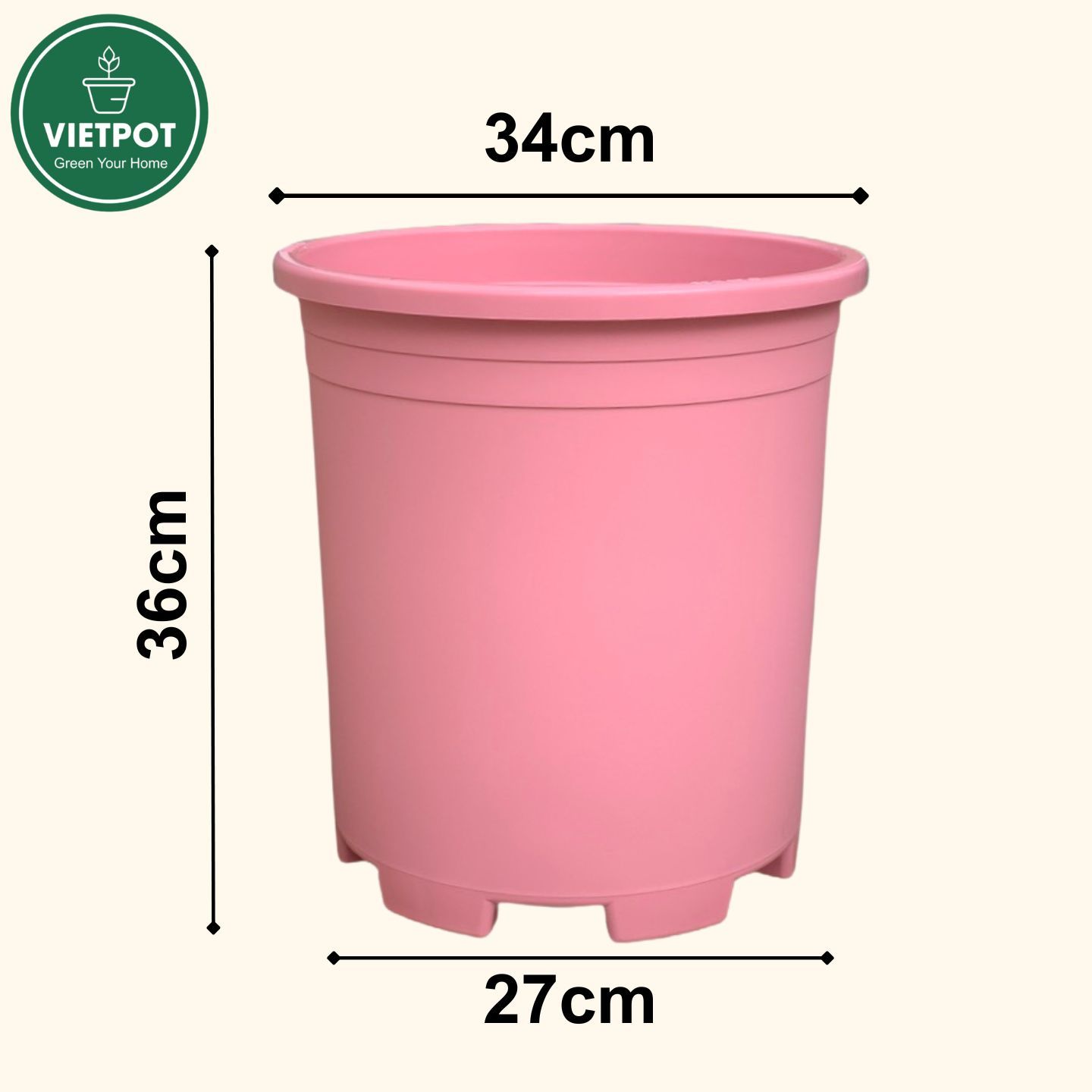  Chậu Nhựa Trồng Cây VIETPOT, size lớn 34x36cm, 6,6gallon, trơn, trang trí bàn, sân vườn, ban công. 