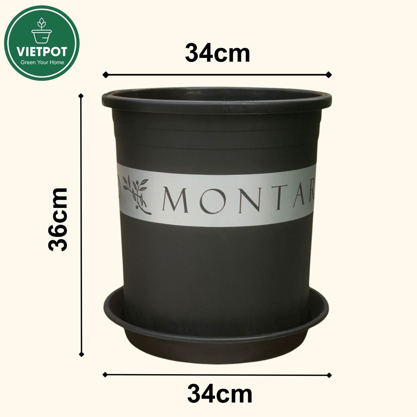  Chậu Nhựa Trồng Cây VIETPOT, size lớn 34x36cm MONTARIO, 6,6gallon, trang trí bàn, sân vườn, ban công 