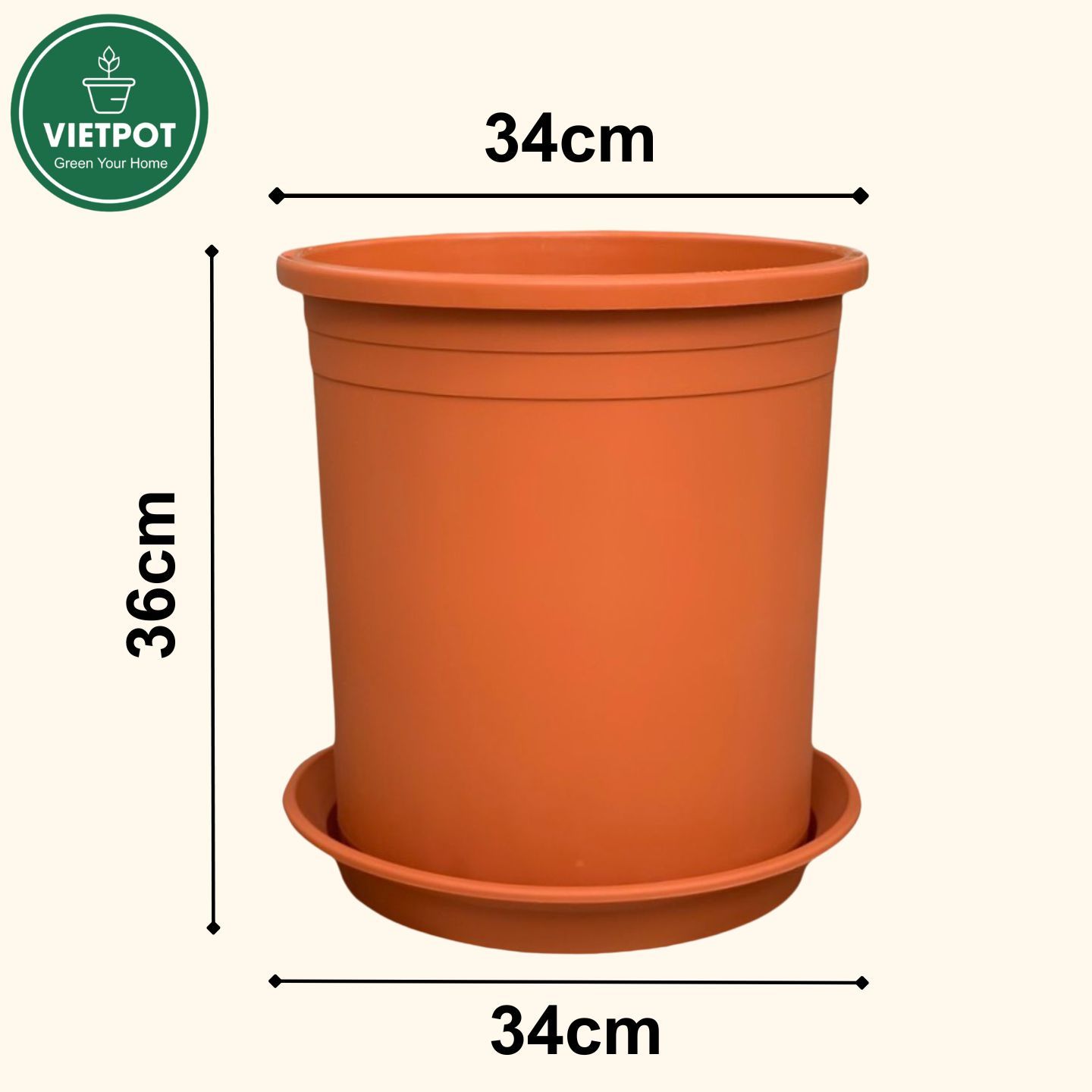  Chậu Nhựa Trồng Cây VIETPOT, size lớn 34x36cm, 6,6gallon, trơn, trang trí bàn, sân vườn, ban công. 