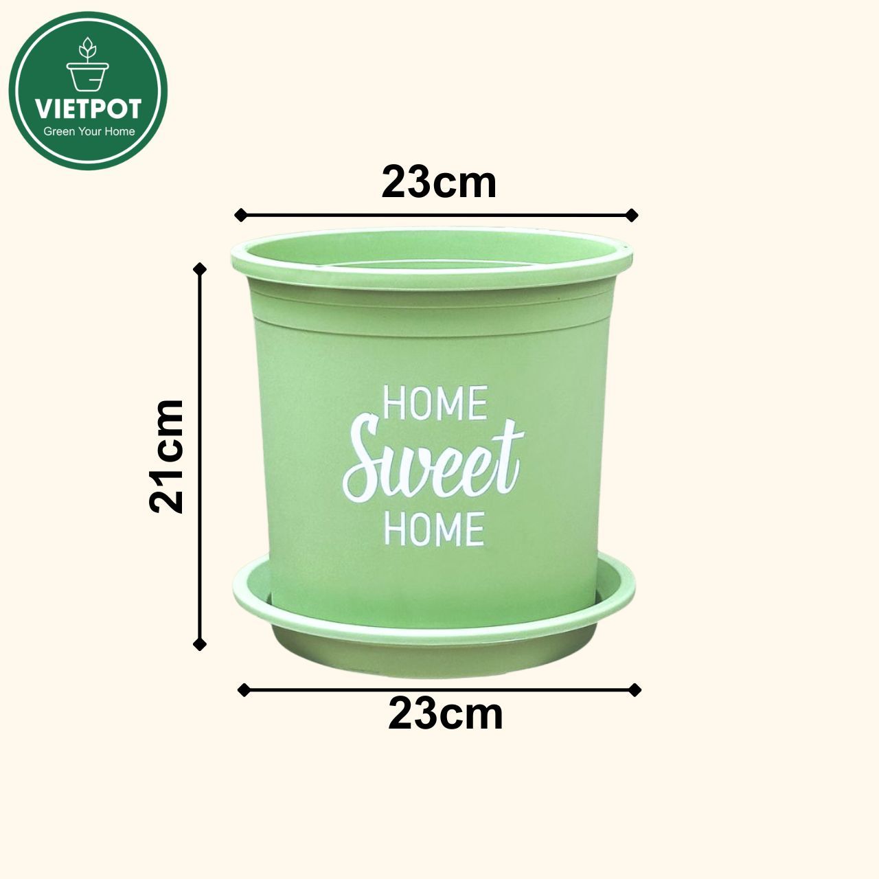  Chậu nhựa trồng cây VIETPOT, màu xanh Mint, hoa văn Sweet Home, trồng hoa kiểng lá, để nhà sân vườn. 