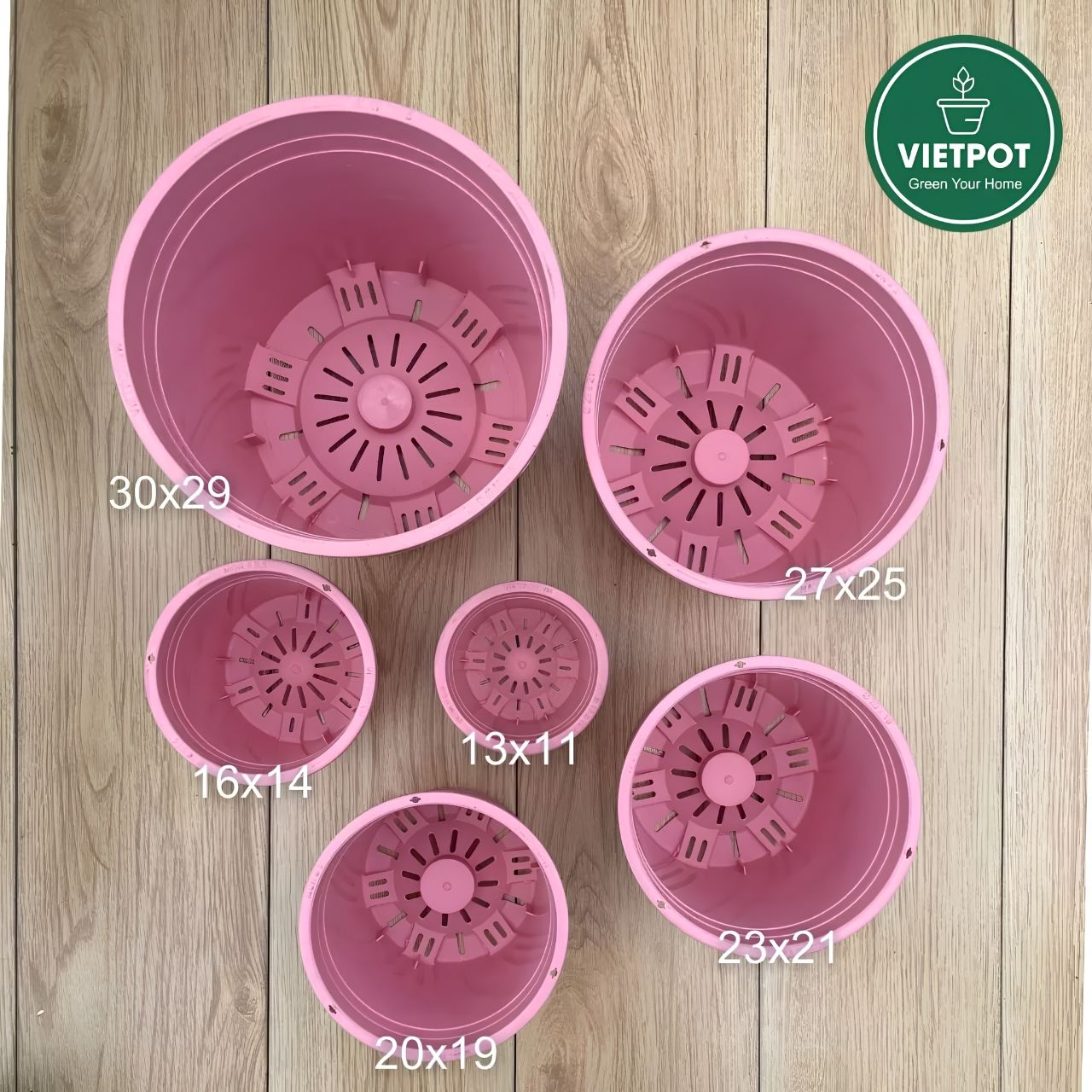  Chậu nhựa trồng cây VIETPOT, màu hồng MONTARIO, trồng hoa kiểng, hoa hồng, ban công, sân vườn 