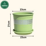  Chậu nhựa trồng cây VIETPOT, xanh Mint hoa văn tim, kiểng lá, hoa hồng, để bàn,ban công sân vườn. 