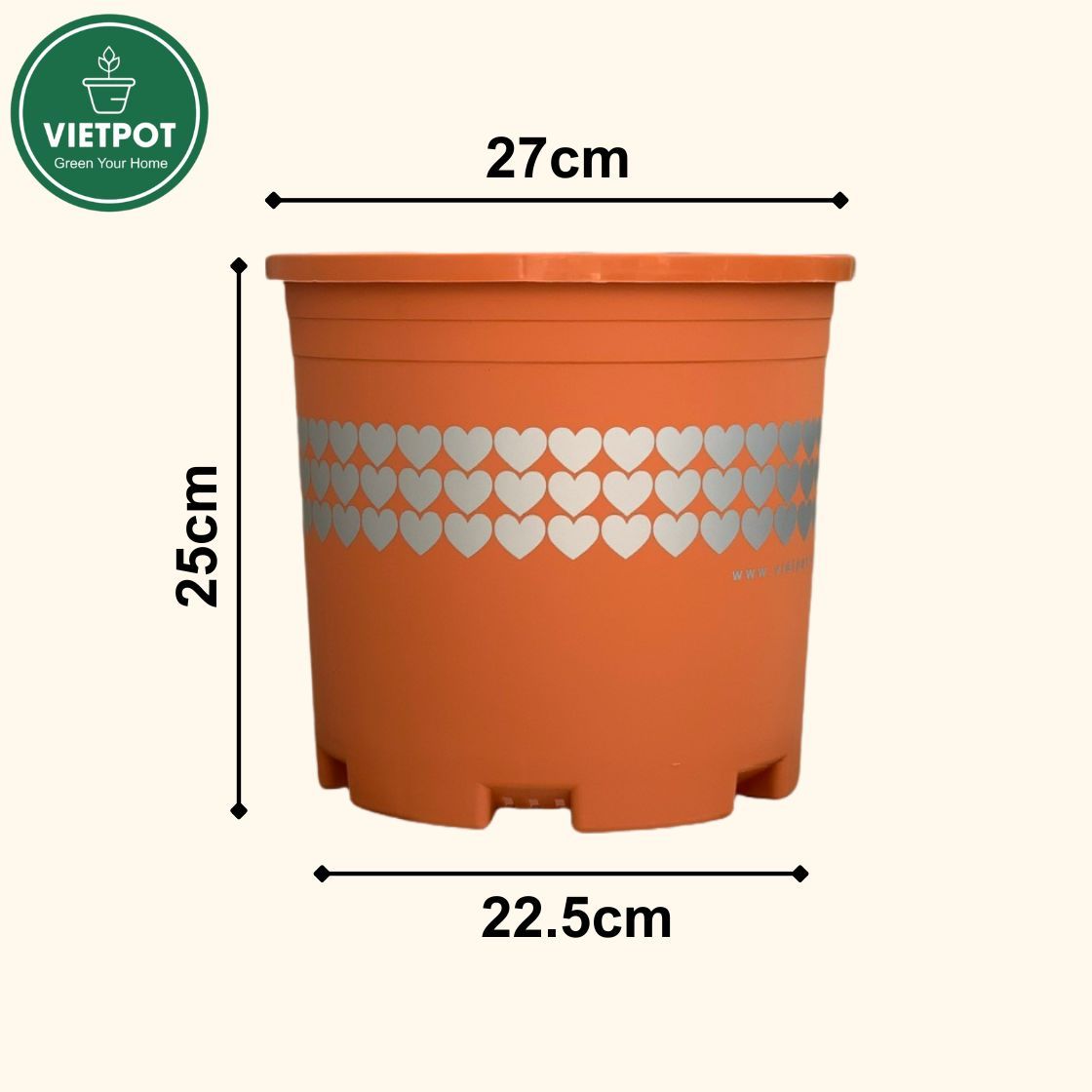 Chậu nhựa trồng cây VIETPOT, màu Cam Tim, trồng hoa kiểng, hoa hồng, để bàn, ban công, sân vườn. 