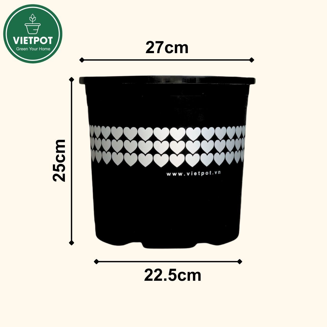  Chậu nhựa trồng cây VIETPOT, màu Đen Tim, trồng hoa kiểng, trang trí ban công, sân vườn, sân thượng 