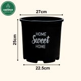  Chậu nhựa trồng cây VIETPOT, màu đen, hoa văn Sweet Home, trồng hoa kiểng lá, để nhà, sân vườn. 