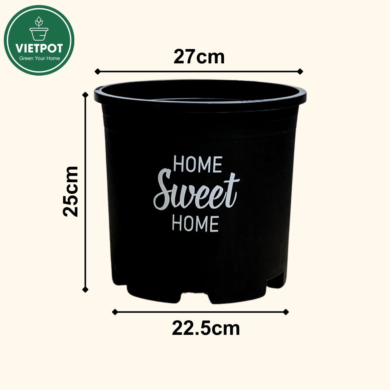  Chậu nhựa trồng cây VIETPOT, màu đen, hoa văn Sweet Home, trồng hoa kiểng lá, để nhà, sân vườn. 