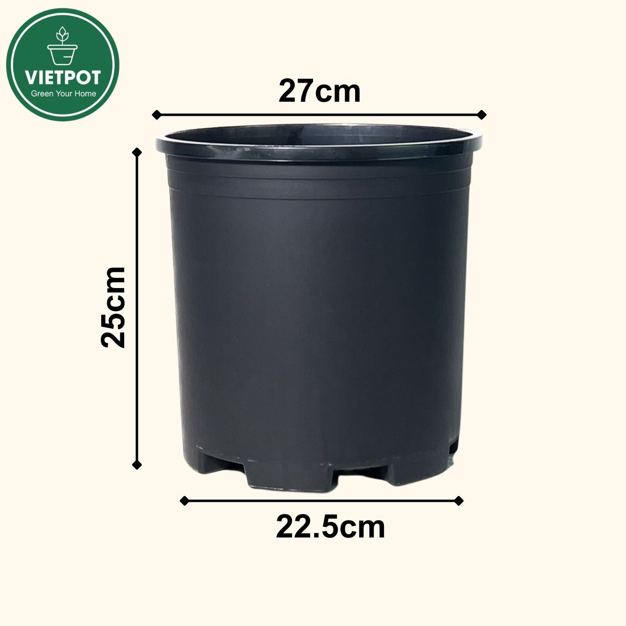  Chậu nhựa trồng cây VIETPOT, màu đen trơn, trồng hoa kiểng, trang trí ban công, sân vườn, sân thượng 