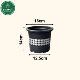  Chậu nhựa trồng cây VIETPOT, size 16x14, hoa văn tim, trồng kiểng lá, hoa hồng, để bàn, vườn. 