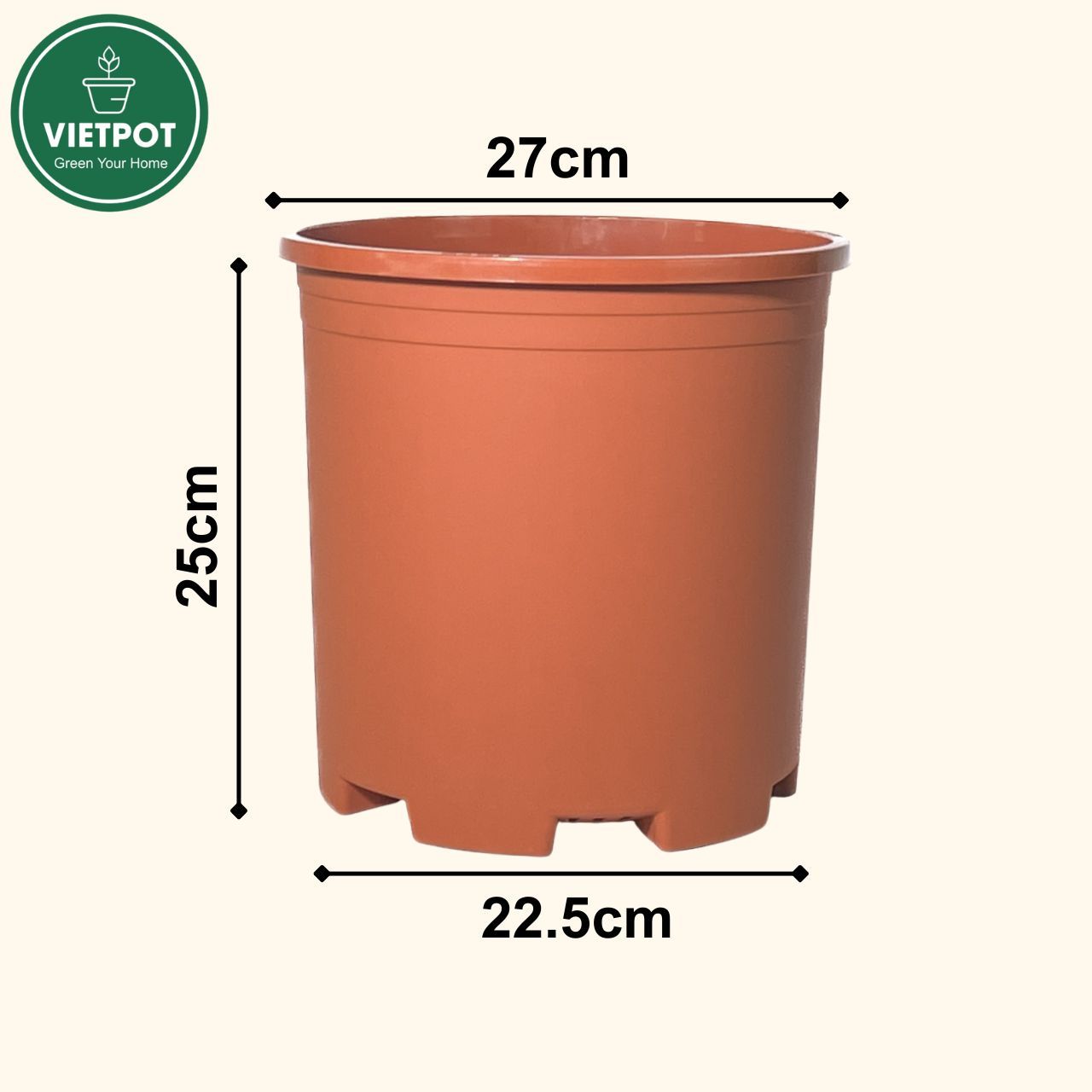  Chậu nhựa trồng cây VIETPOT, màu Cam Trơn, trồng kiểng lá, hoa hồng, để ban công, sân vườn. 