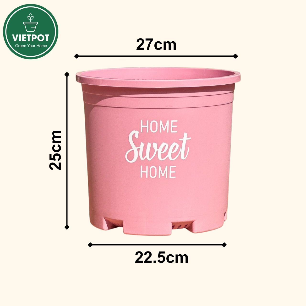  Chậu nhựa trồng cây VIETPOT, màu hồng, hoa văn Sweet Home, trồng hoa kiểng lá, để nhà, sân vườn. 