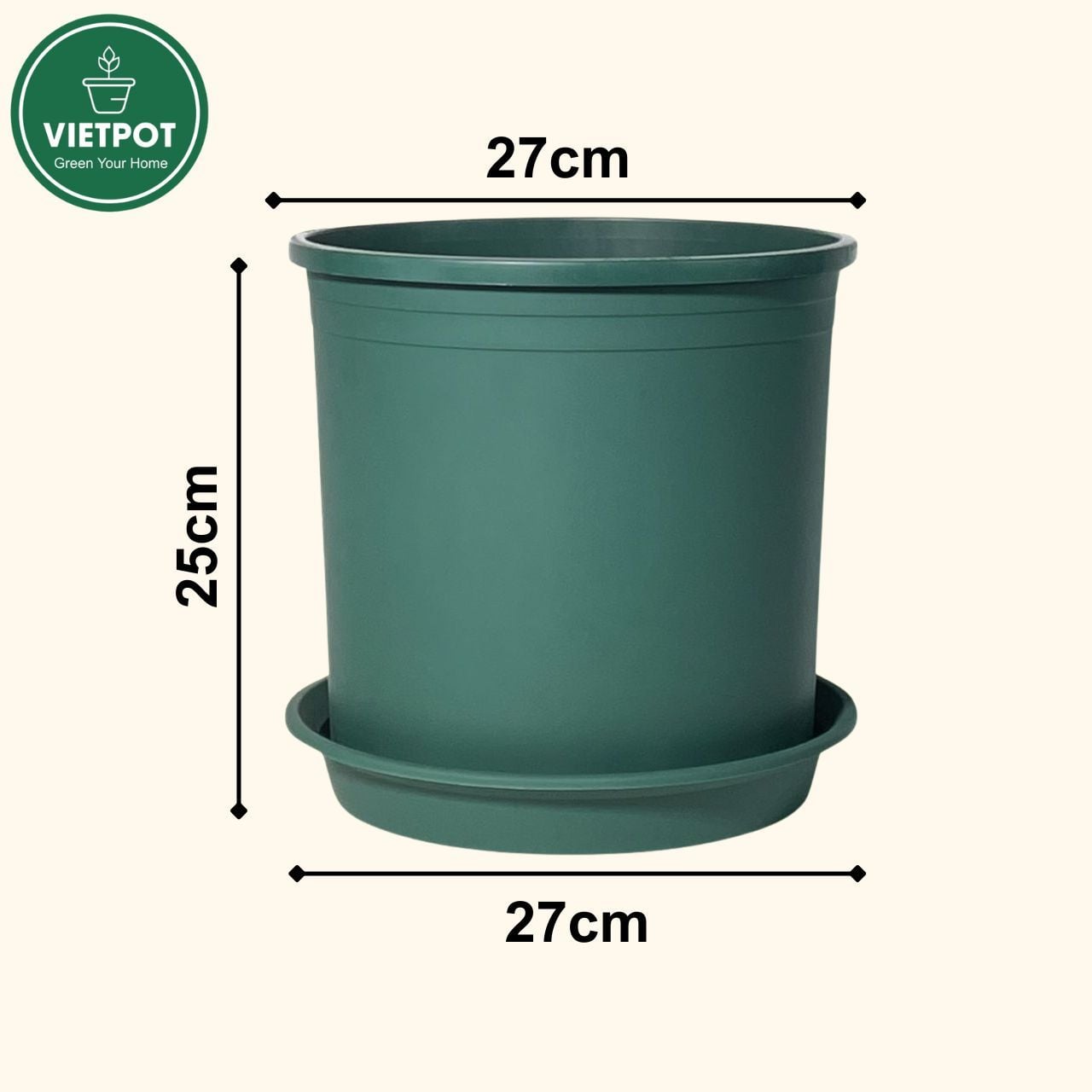  Chậu nhựa trồng cây VIETPOT, màu xanh trơn, trồng hoa kiểng, hoa hồng, để bàn, ban công, sân vườn 