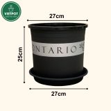  Chậu nhựa trồng cây VIETPOT, màu đen MONTARIO, trồng hoa kiểng, hoa hồng, để ban công, sân vườn. 