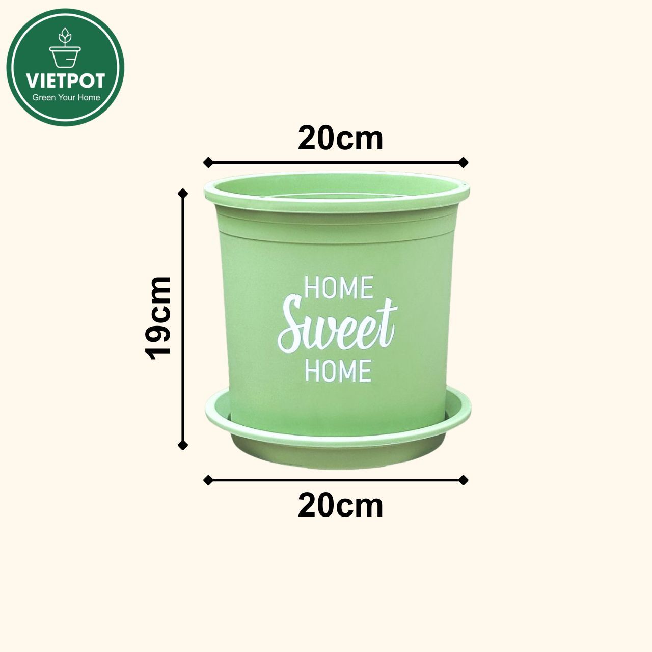  Chậu nhựa trồng cây VIETPOT, màu xanh Mint, hoa văn Sweet Home, trồng hoa kiểng lá, để nhà sân vườn. 