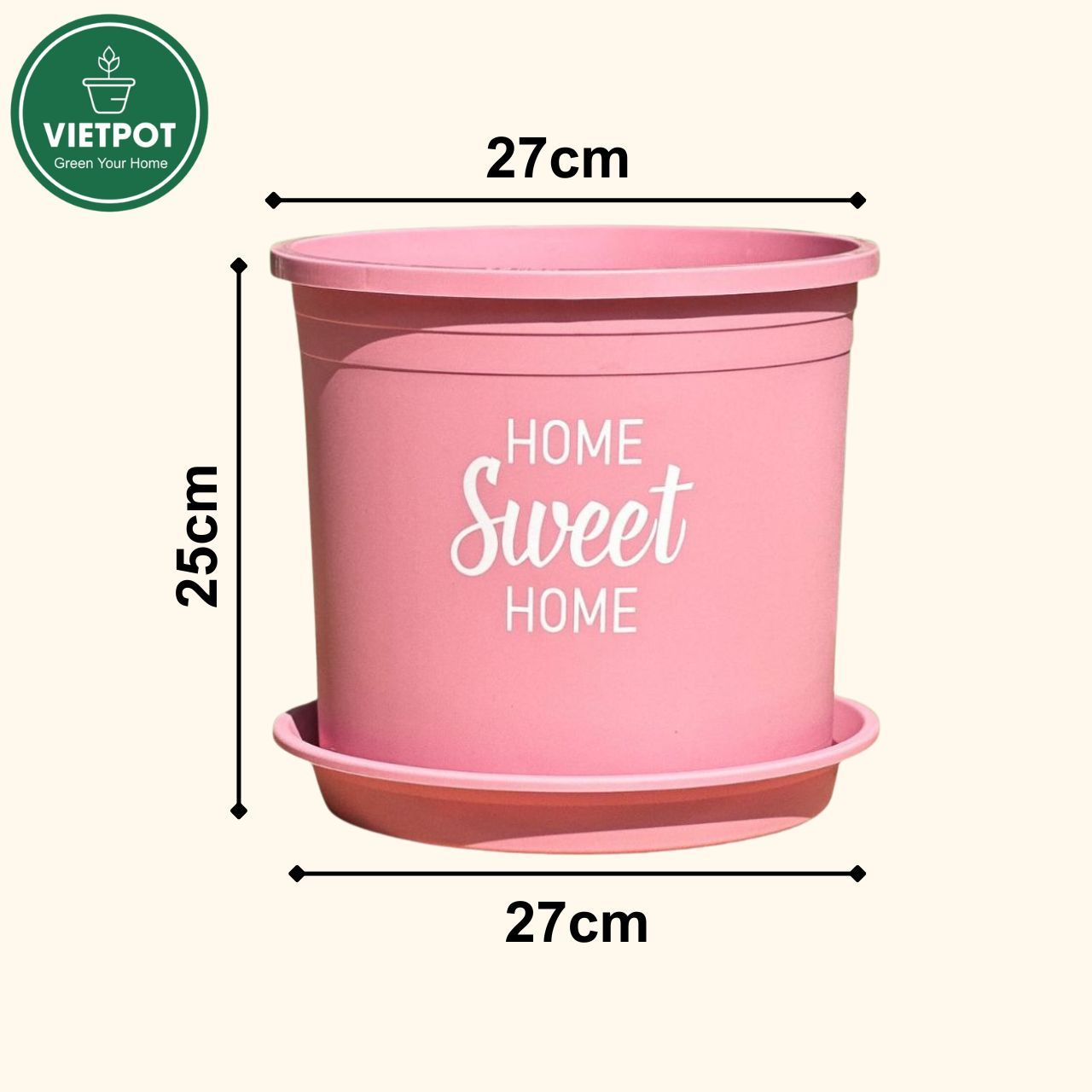 Chậu nhựa trồng cây VIETPOT, màu hồng, hoa văn Sweet Home, trồng hoa kiểng lá, để nhà, sân vườn. 