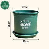  Chậu nhựa trồng cây VIETPOT, màu xanh, hoa văn Sweet Home, trồng hoa kiểng lá, để nhà, sân vườn. 
