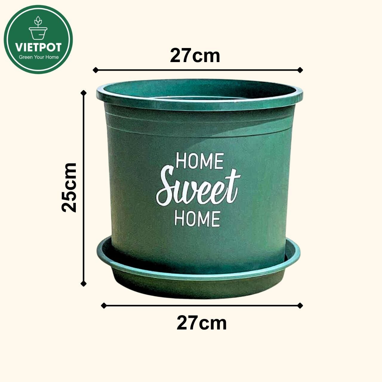  Chậu nhựa trồng cây VIETPOT, màu xanh, hoa văn Sweet Home, trồng hoa kiểng lá, để nhà, sân vườn. 