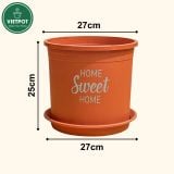  Chậu nhựa trồng cây VIETPOT, màu cam, hoa văn Sweet Home, trồng hoa kiểng lá, để nhà, sân vườn. 