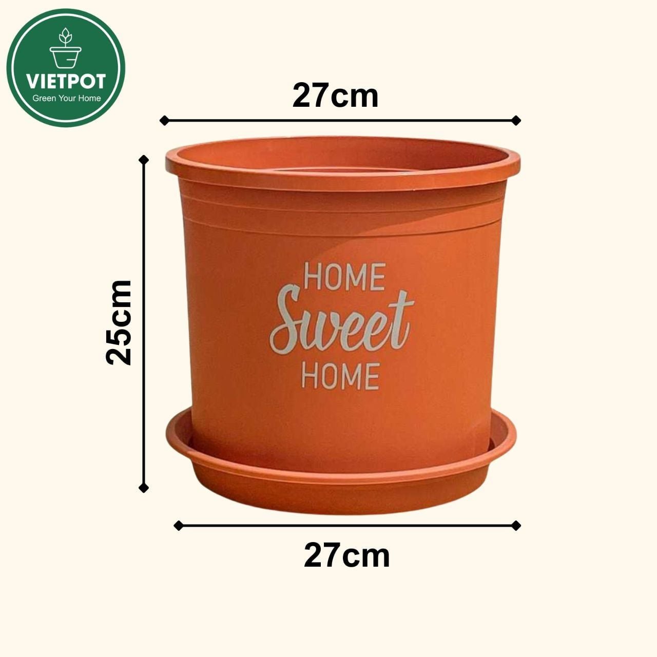  Chậu nhựa trồng cây VIETPOT, màu cam, hoa văn Sweet Home, trồng hoa kiểng lá, để nhà, sân vườn. 